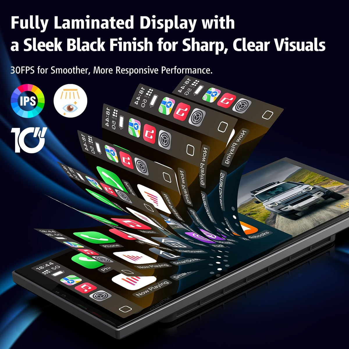 Portable Wireless CarPlay Screen, 10.26" Fully Laminated IPS Touch Screen Car Stereo with Wireless CarPlay & Android Auto, 4K Front Dash Cam,1080P Backup Camera,Super Link,Plug & Play