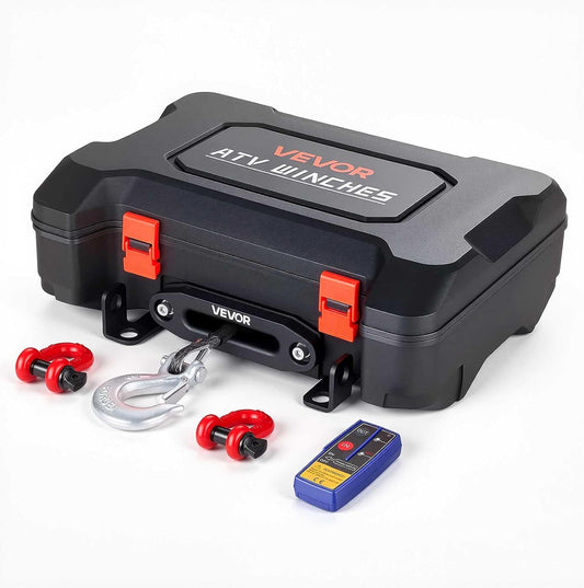 VEVOR Portable Winch, 6000 lbs 12V DC Electric Winch with Synthetic Rope, Wireless & Wired Remotes, Box-Style Recovery Kit with Fairlead, Clevis Hook, Strap for ATV UTV Off-Road Outdoor Pulling Tasks
