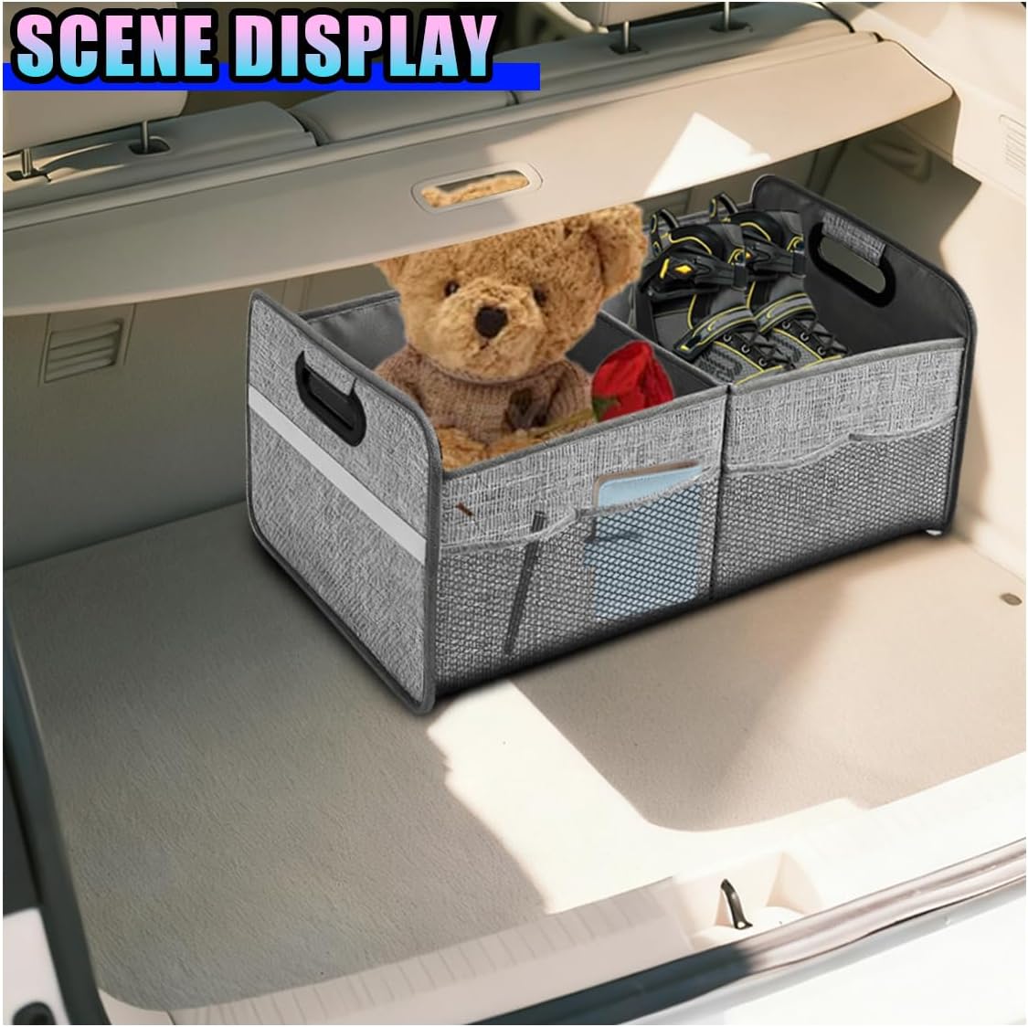 Car Trunk Organizer, 55L Collapsible Car Storage for SUV Truck, Gray