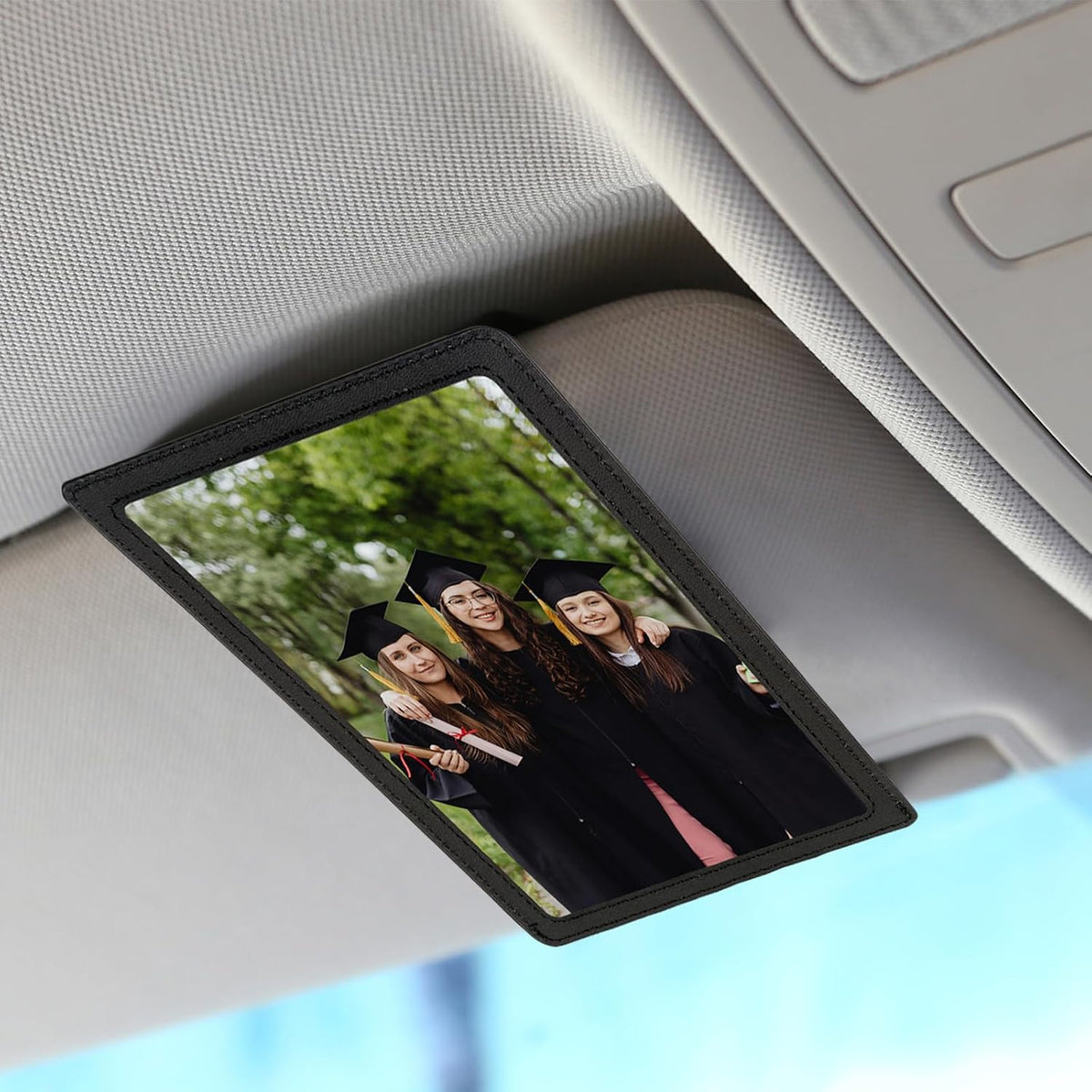 Car Picture Frame, Leather Vehicle Sun Visor 4x6 (Standard 6 Inches) Photo Holder Displays Both Horizontally and Vertically by Srandme (1pcs, Black)