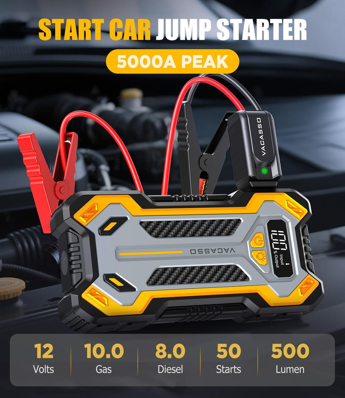 Car Jump Starter 5000A, 12V Battery Jumper Starter Portable Pack