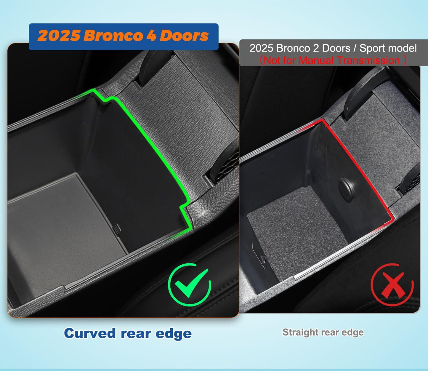 GZSH 2 PCS Trunk Organizers for 2025 2026 Ford Bronco 4 Doors Automatic Transmission ONLY with Center Console Organizer, Door Handle Storage Not for manual transmission (Not for Sport & 2Door)