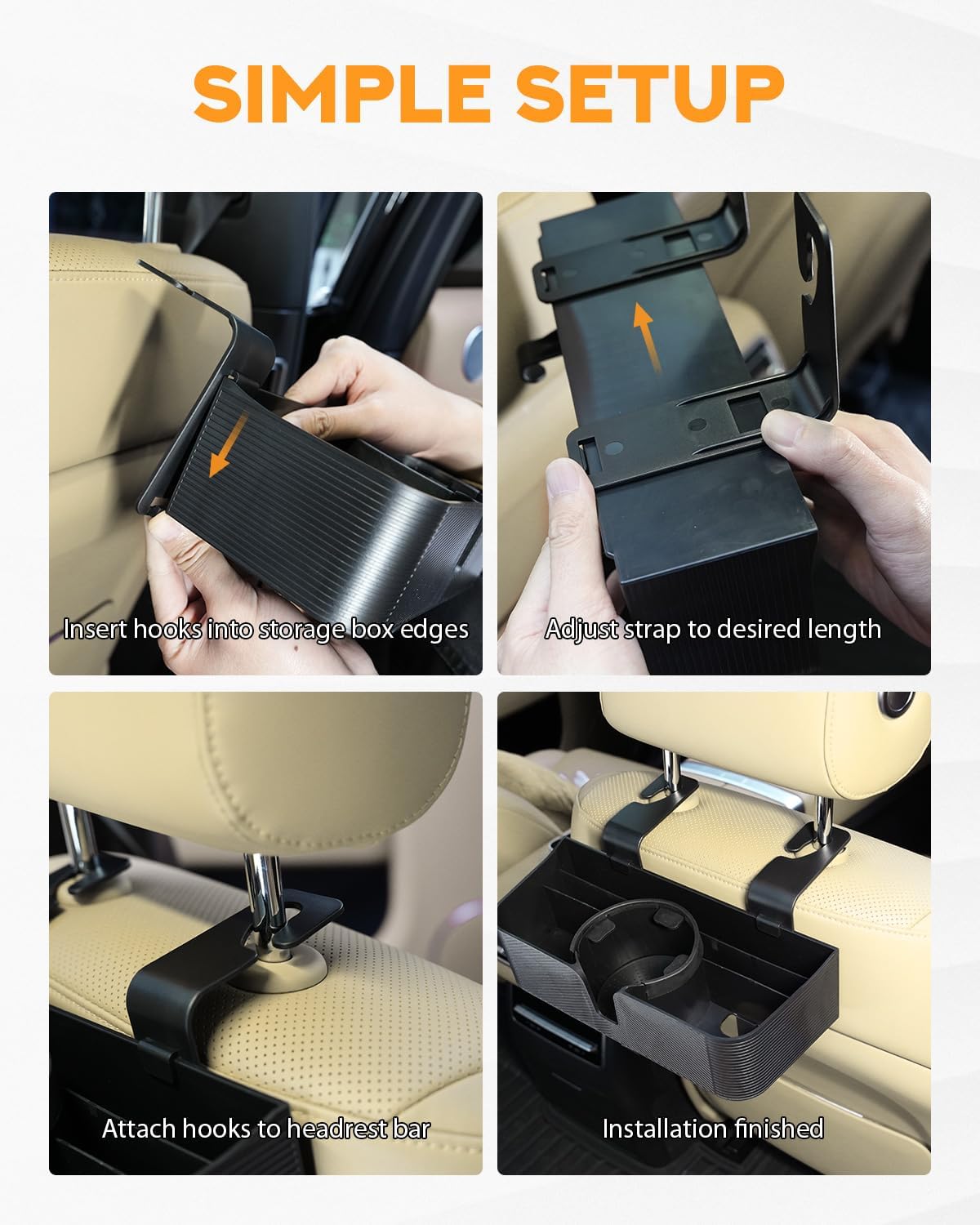 PBYMT 3 in 1 Car Headrest Backseat Organizer with 3.7" Cup Holder & Hooks, Seat Back Organizer Storage for Travel Accessories, Perfect for Kids, Road Trips, SUV, Truck - 2PCS