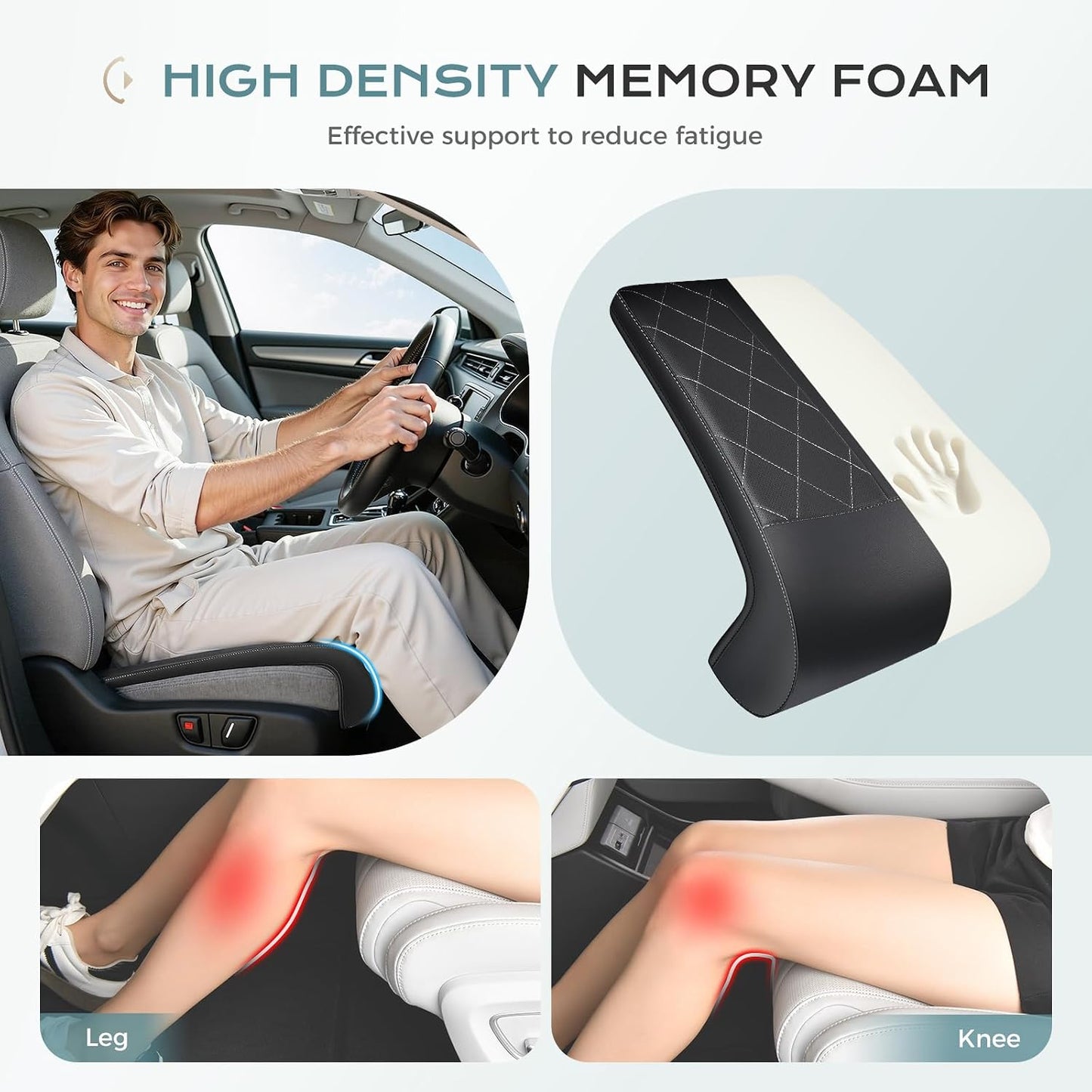 Coverado Car Seat Extender Leg Support, Leather Leg Extender Cushuin for Car Seats, Waterproof Car Seat Cushions Universal Fit for Most Vehicles (Black)
