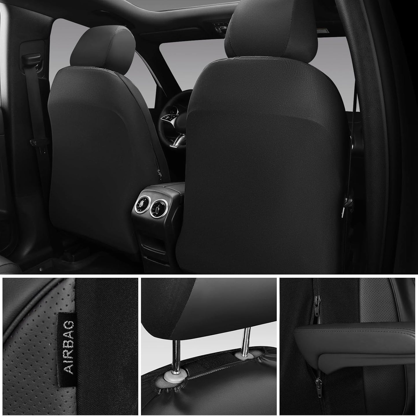 CAR PASS 3D Foam PU Leather Car Seat Covers, Universal Seat Covers Full Sets for Trucks SUV Sedan Automotive Seat Covers Armrest Airbag Compatible Waterproof Comfortable Faux Nappa Leather Pure Black