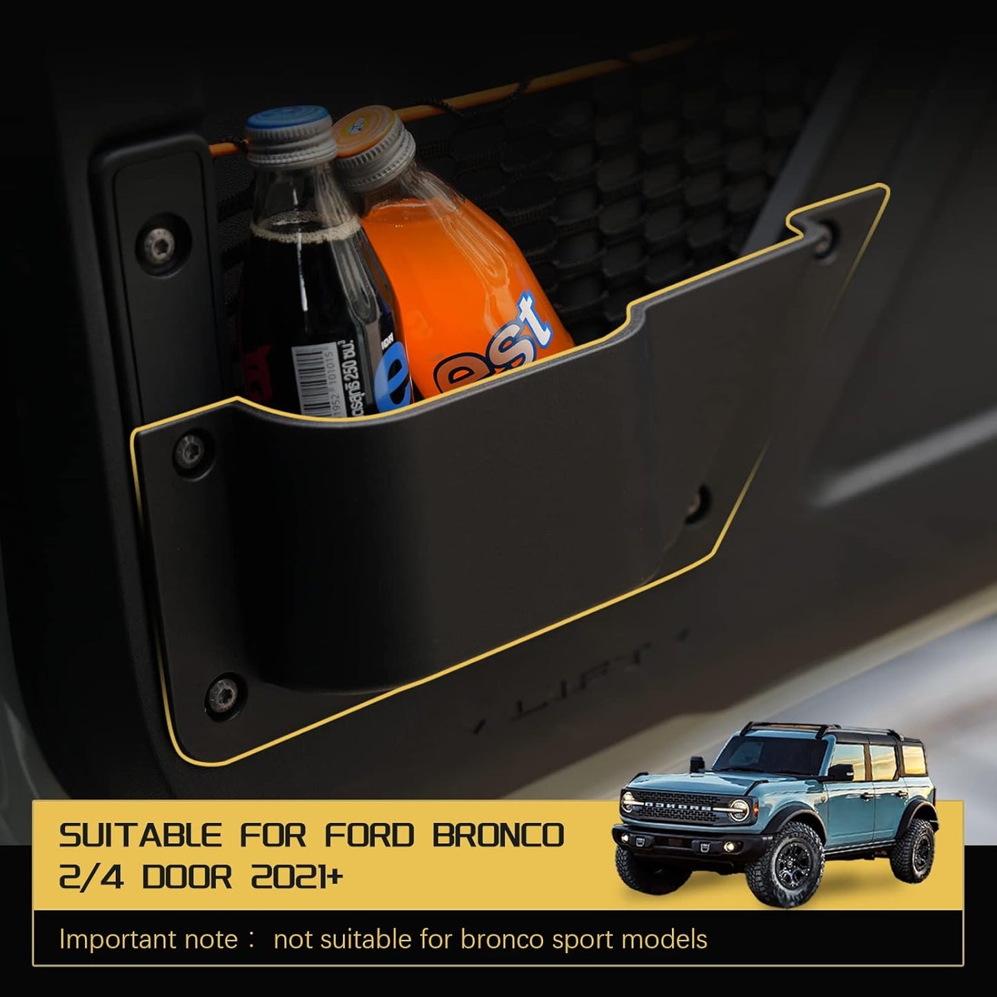 Front Door Storage Pockets Front Door Side Organizer Box Ford Bronco Storage Expansion Interior Accessories, Door Cup Holder, Compatible for Ford Bronco 2021-2025 2/4 doors，2 PCS
