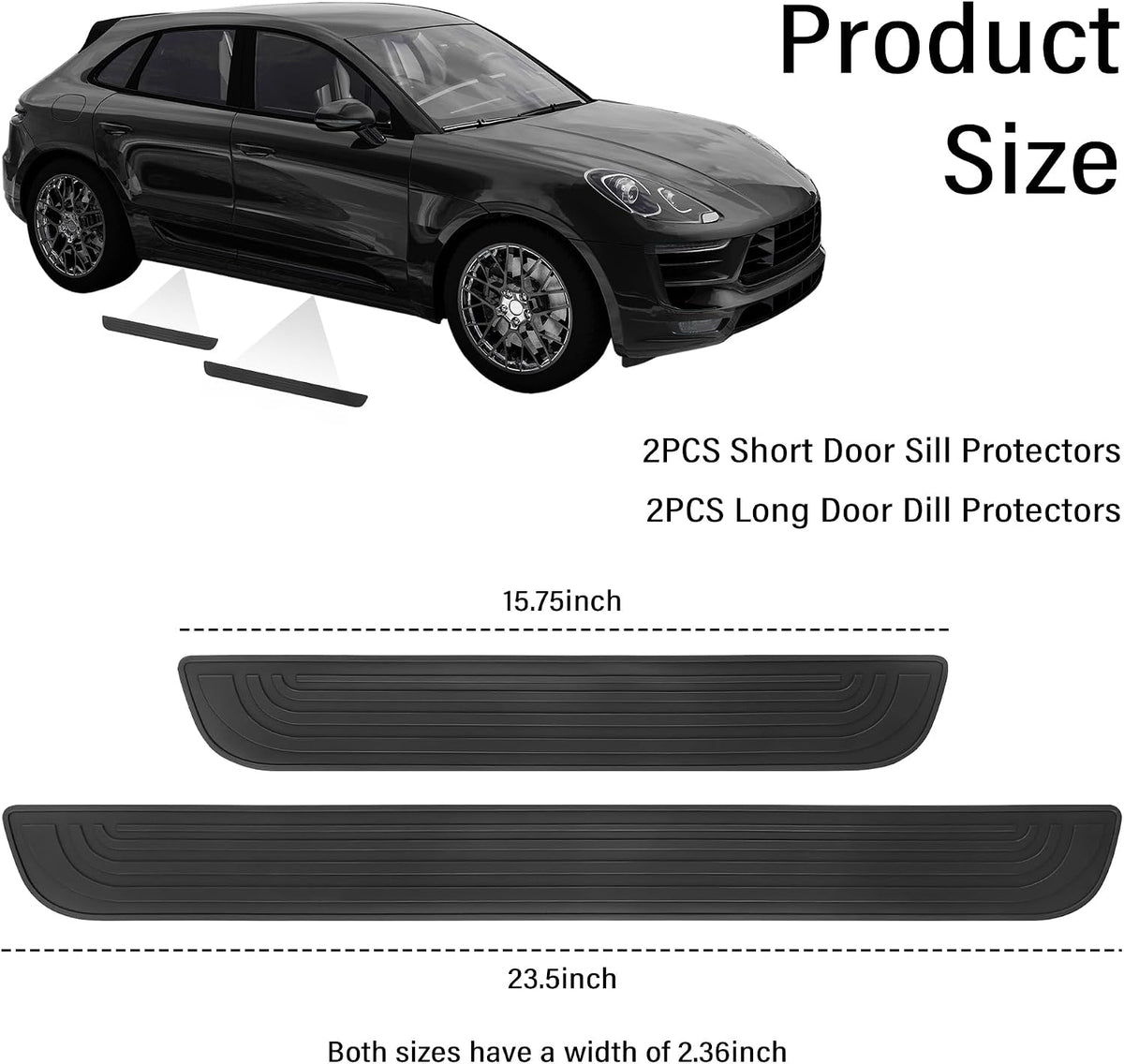 4PCS Car Door Sill Protector,Anti-Scratch Rubber Car Door Protector Edge Guards for Door Steps,Universal Waterproof Door Threshold Strips Exterior Accessories for Car Truck SUV (Black, Width 2.36")