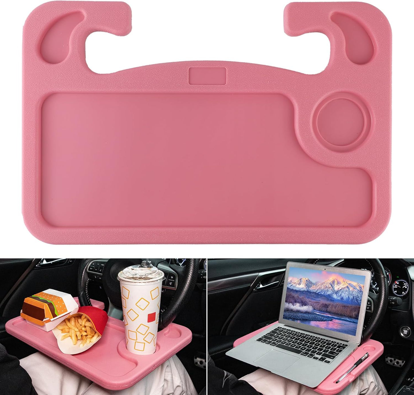 JUSTTOP 4 In 1 Car Steering Wheel Desk for Laptop,Versatile Upgraded Car Seat Tray, Spacious Steering Wheel Table With Tablet Holder and Dual Sauce Racks,Steering Wheel Under Table Console (Large)