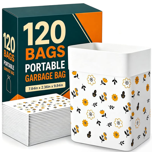 120 Pcs Disposable Car Trash Bags, Seal Disposable Car Garbage Bin Bags, Stick On Car Trash Bin for SUV Truck, RV Travel, Camping, Bedroom, Study Room, Office