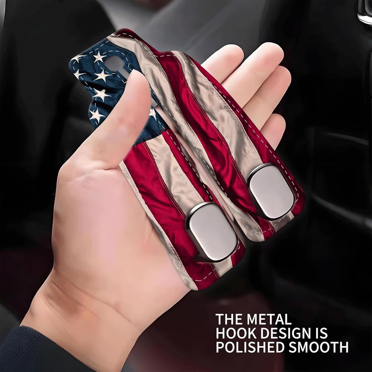 Car Seat Headrest Hook, Universal Leather Cute Hanger Holder Hook, Storage Organizer Interior Accessories for Purse Bags Handbag Cute American Flag