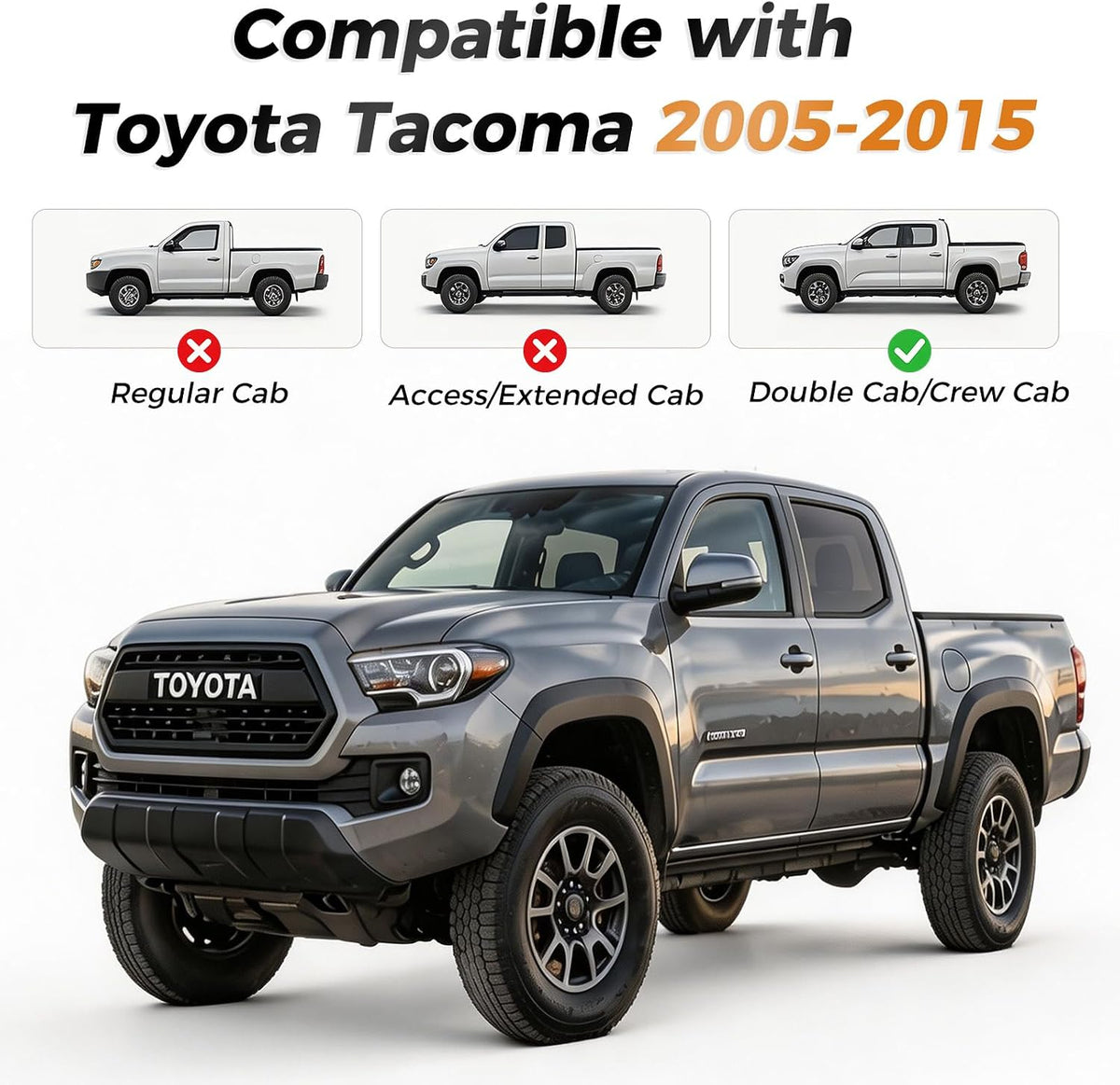 Coverado Tacoma Seat Covers, Car Seat Covers Front Seats, Leather Seat Covers for Cars Car Seat Protector Cushion Tacoma Accessories Custom Fit 2005-2015 Toyota Tacoma Double/Crew Cab(Blue Line)