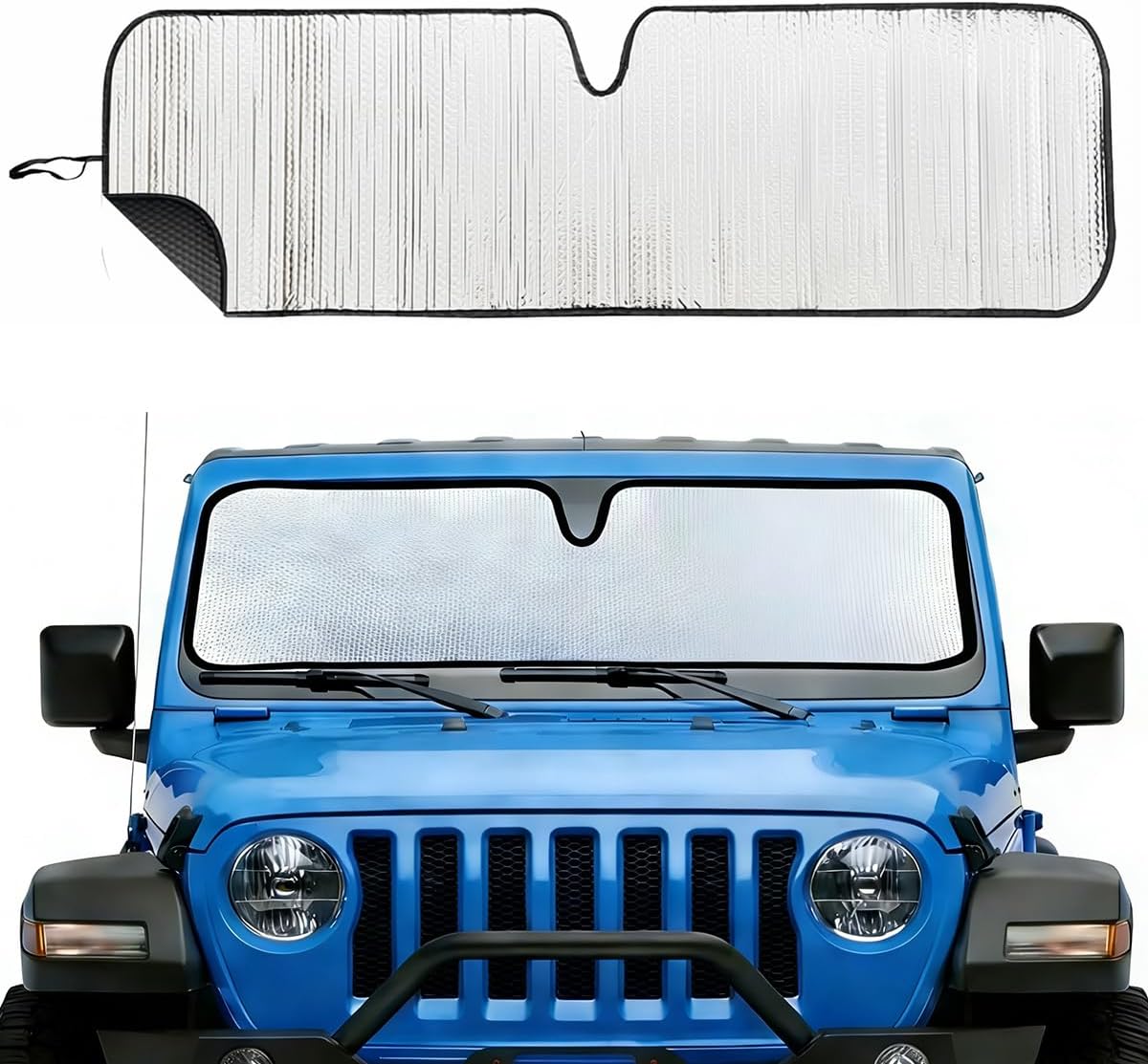 Windshield Sun Shade for Jeep Wrangler TJ JK JL & Gladiator JT 2/4 Door | No Pattern Sunshade | UV Blocking Sunshade for Jeep Wrangler Heat Shield Accessories