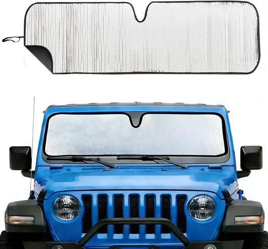 Windshield Sun Shade for Jeep Wrangler TJ JK JL & Gladiator JT 2/4 Door | No Pattern Sunshade | UV Blocking Sunshade for Jeep Wrangler Heat Shield Accessories