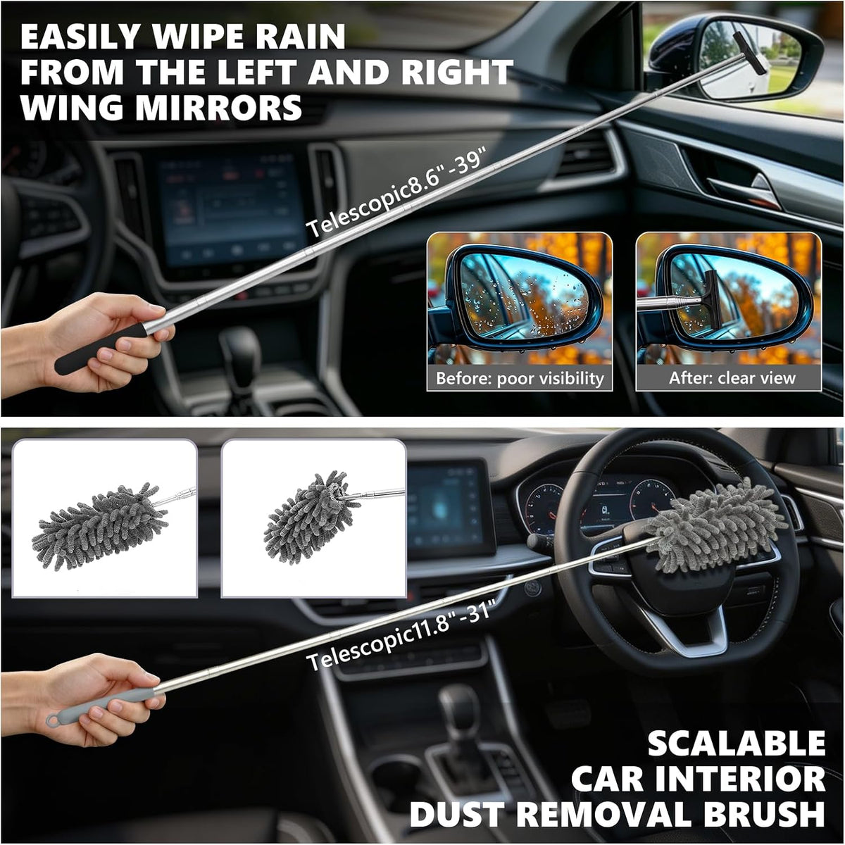 Car Detailing Kit Interior Cleaning - with 8500PA Car Vacuum Portable Cordless, Car Detailing Brush Set, Windshield Tool, Car Wash Kit for Women/Men, Gray