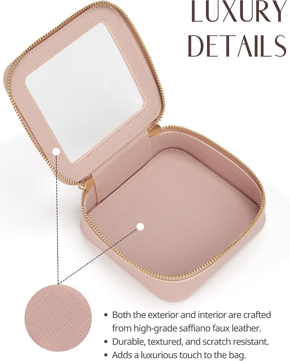 Popvibe Clear Makeup Bag with Zipper, Set of 2, Mini and Medium, Mauve Pink