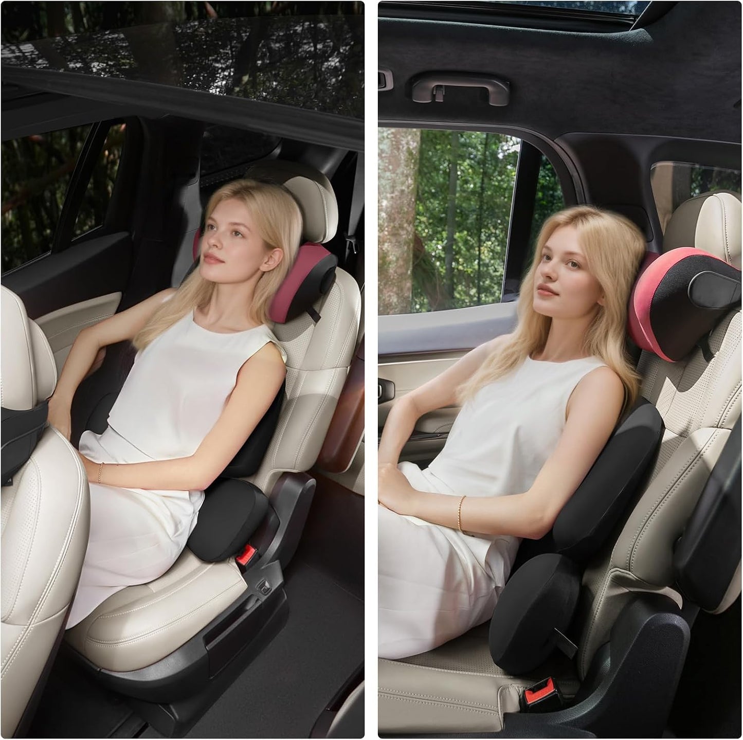 BEBAS Car Headrest Pillow, Memory Foam Neck Support Pillow for Cars - Ergonomically Designed for Long Drives, Travel & Commuting, Pain Relief with Removable & Washable Cover (Red)