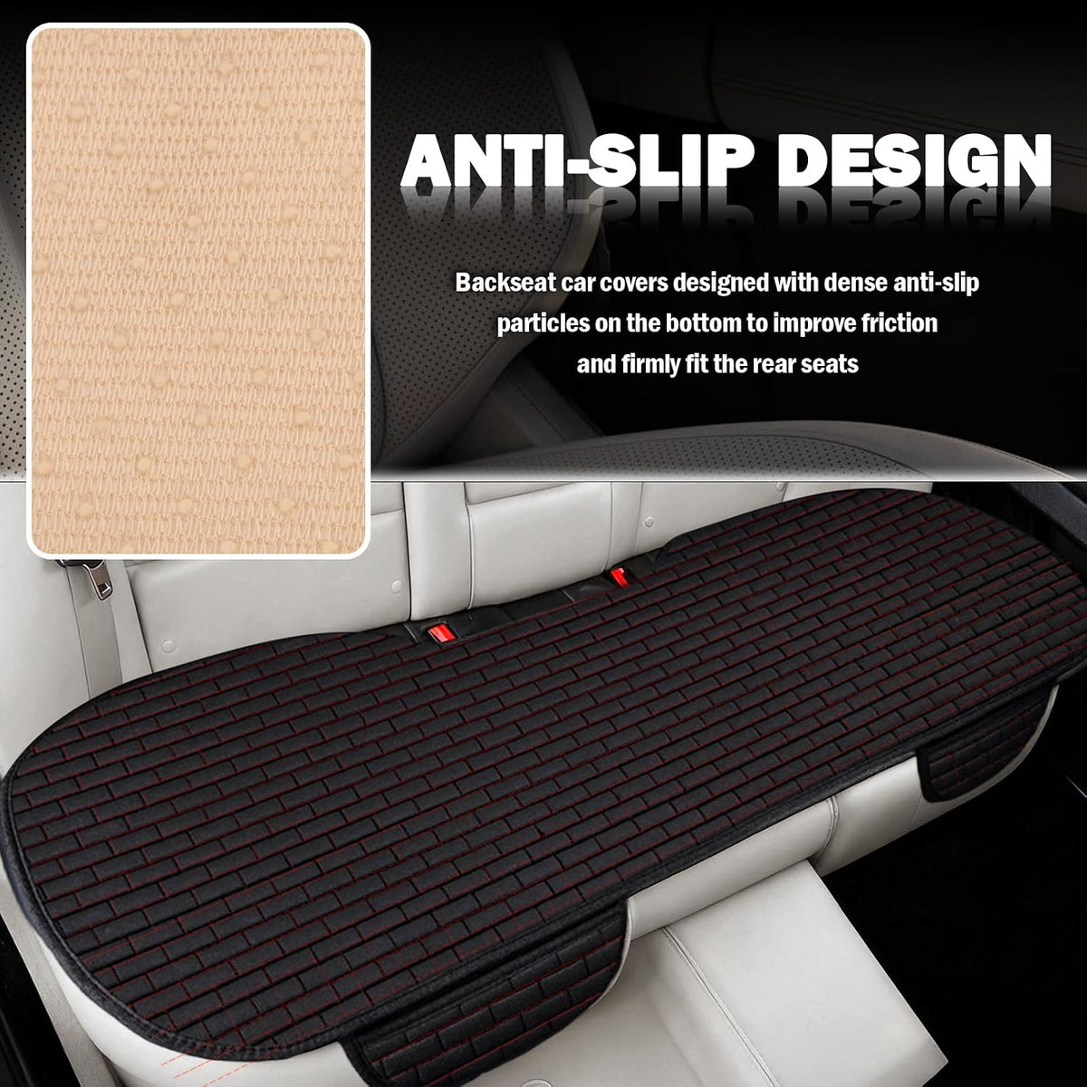 Car Back Seat Cover with Side Pockets,Breathable & All-Season Bench Seat Cover for Back Seats Protection,Anti-Slip Backs Seats Protector Car Interior Accessories for Cars,SUVs (Rear Seat/BlackRed)