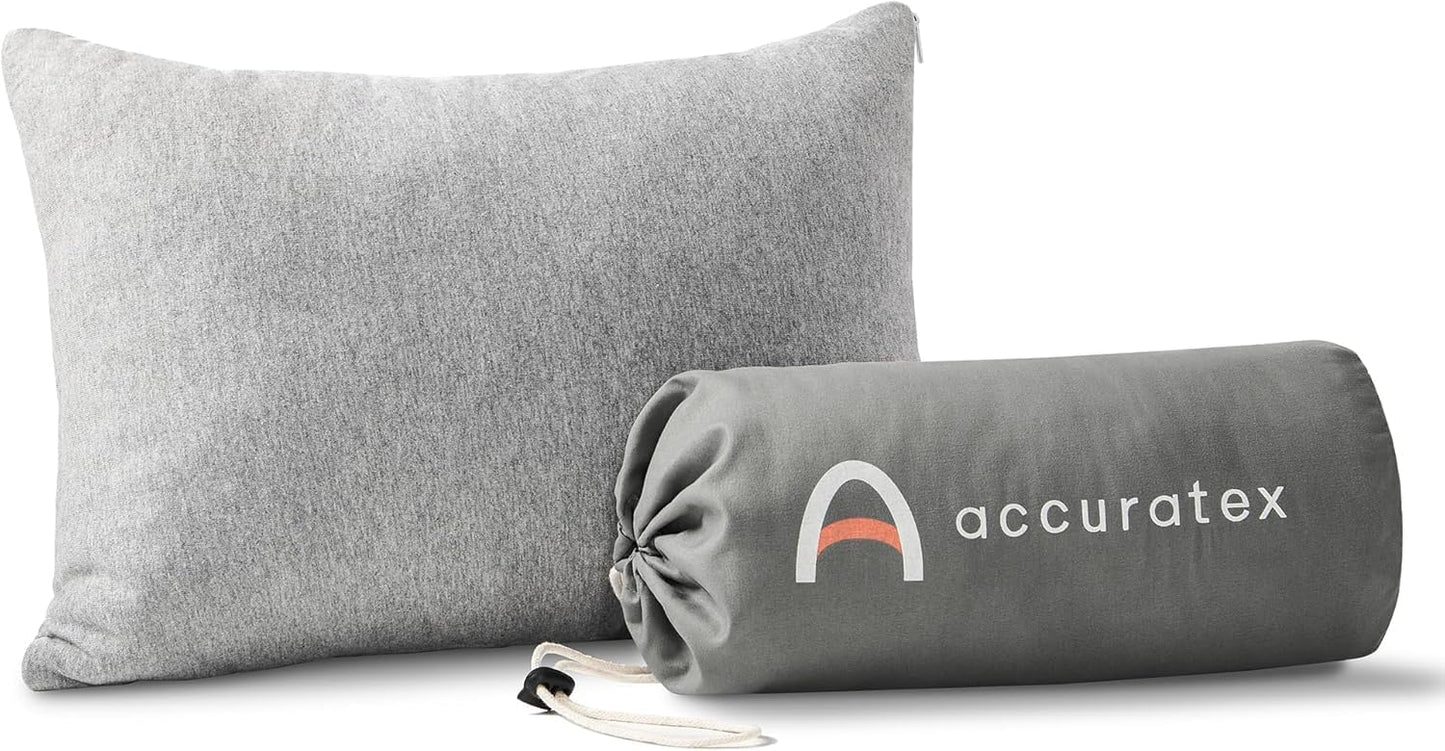 ACCURATEX Camping Pillow, Cotton Cover Compressible Travel Pillow,13x18 | Adjustable,Shredded Memory Foam Fill, Small Backpacking Accessories, Sleeping Essentials, Portable Car Airplane Pillow