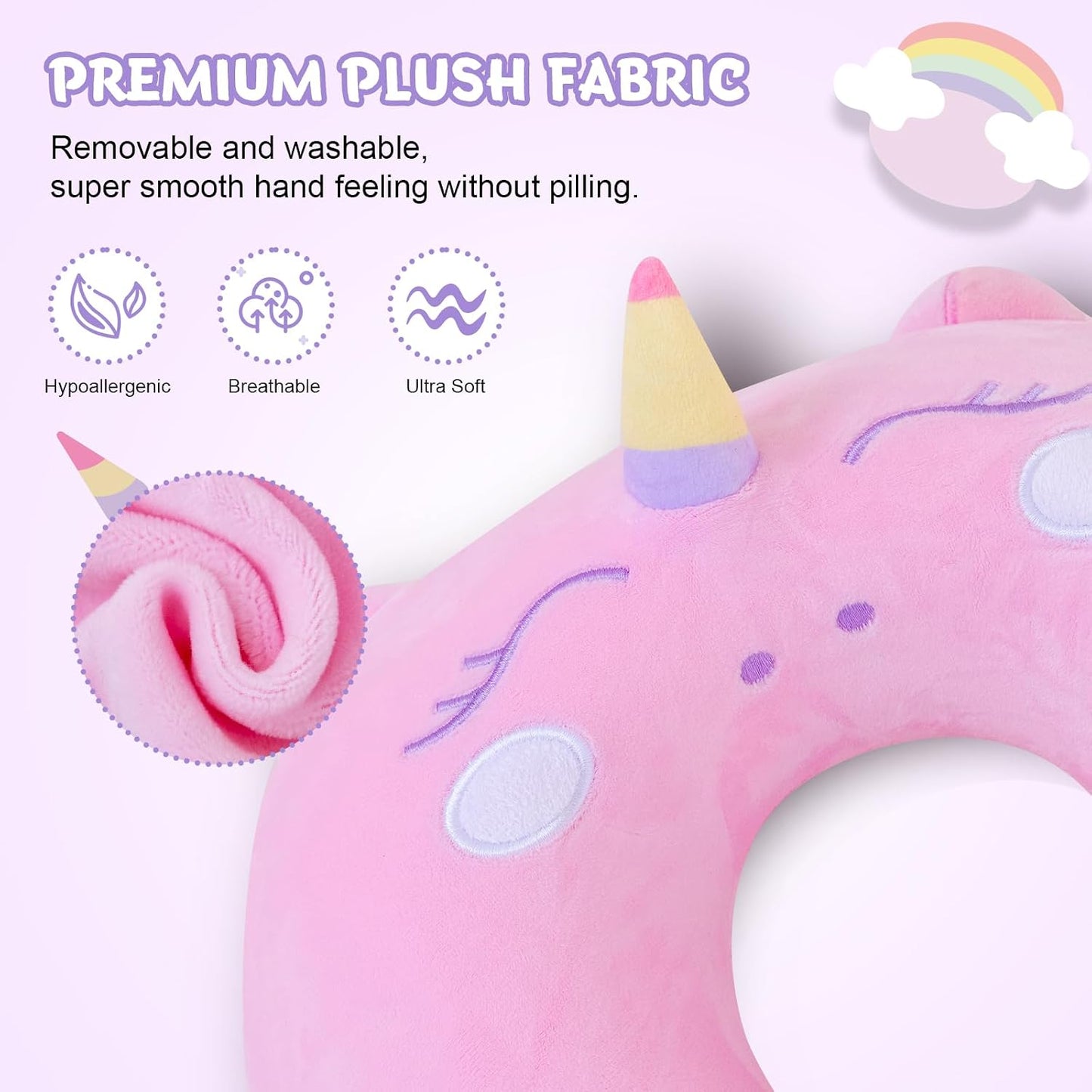 Cirorld Travel Pillow for Kids Adult Cute Neck Pillow for Traveling Memory Foam Airplane Pillow Sleep Mask Animal Flight Pillow Head Rest Neck Support for Cars Long Flights (Pink, 9-12 Y/O)
