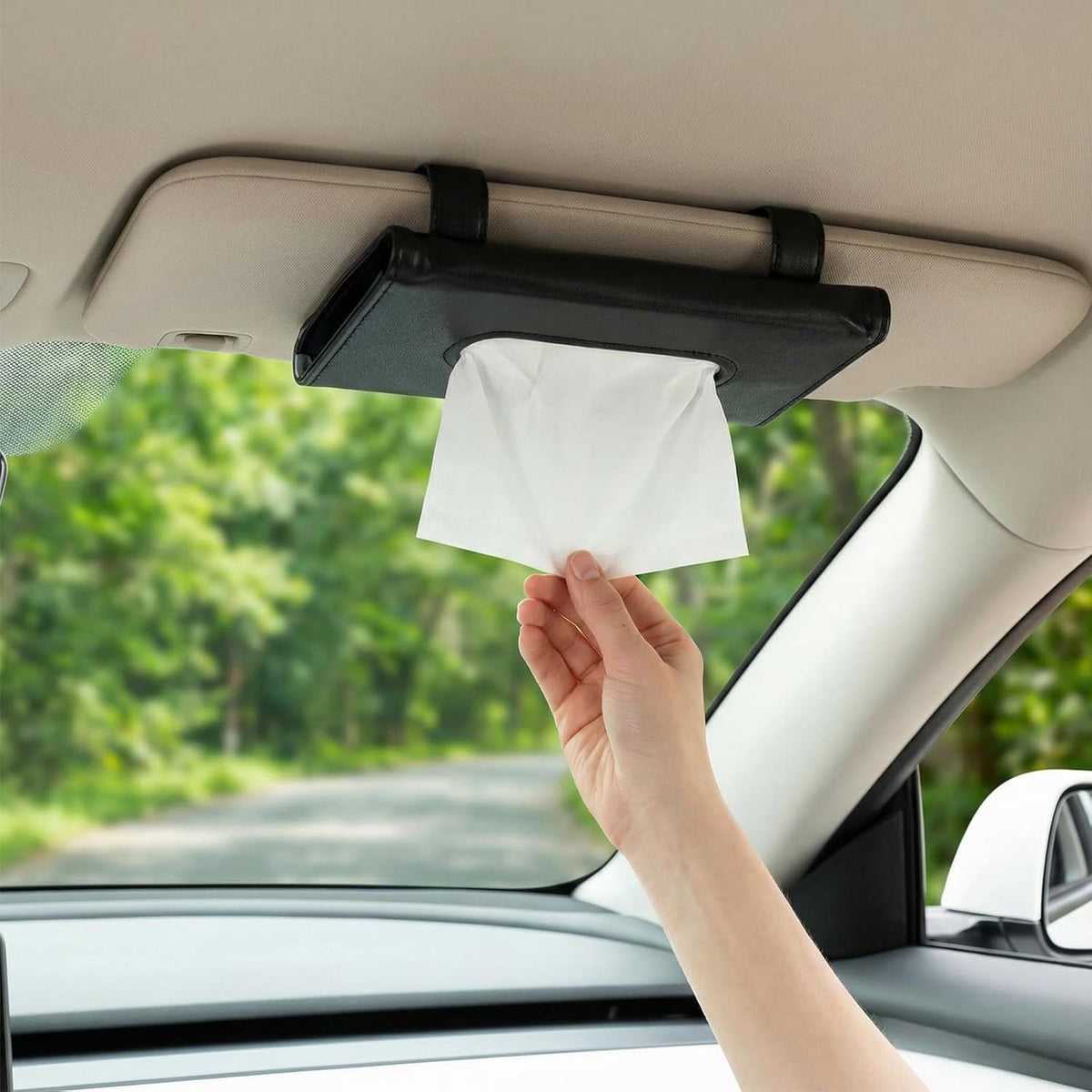 2 Pcs Black Car Tissue Holder with 20 Packs Tissue Refill Sun Visor Napkin PU Leather Backseat Napkin Mask Case Holder for Auto Accessories