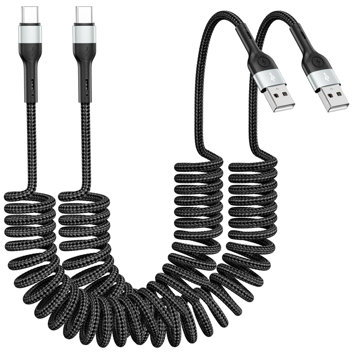 Coiled USB C Cable 2 Pack 3FT, USB A to USB C Car Charger Cable for CarPlay