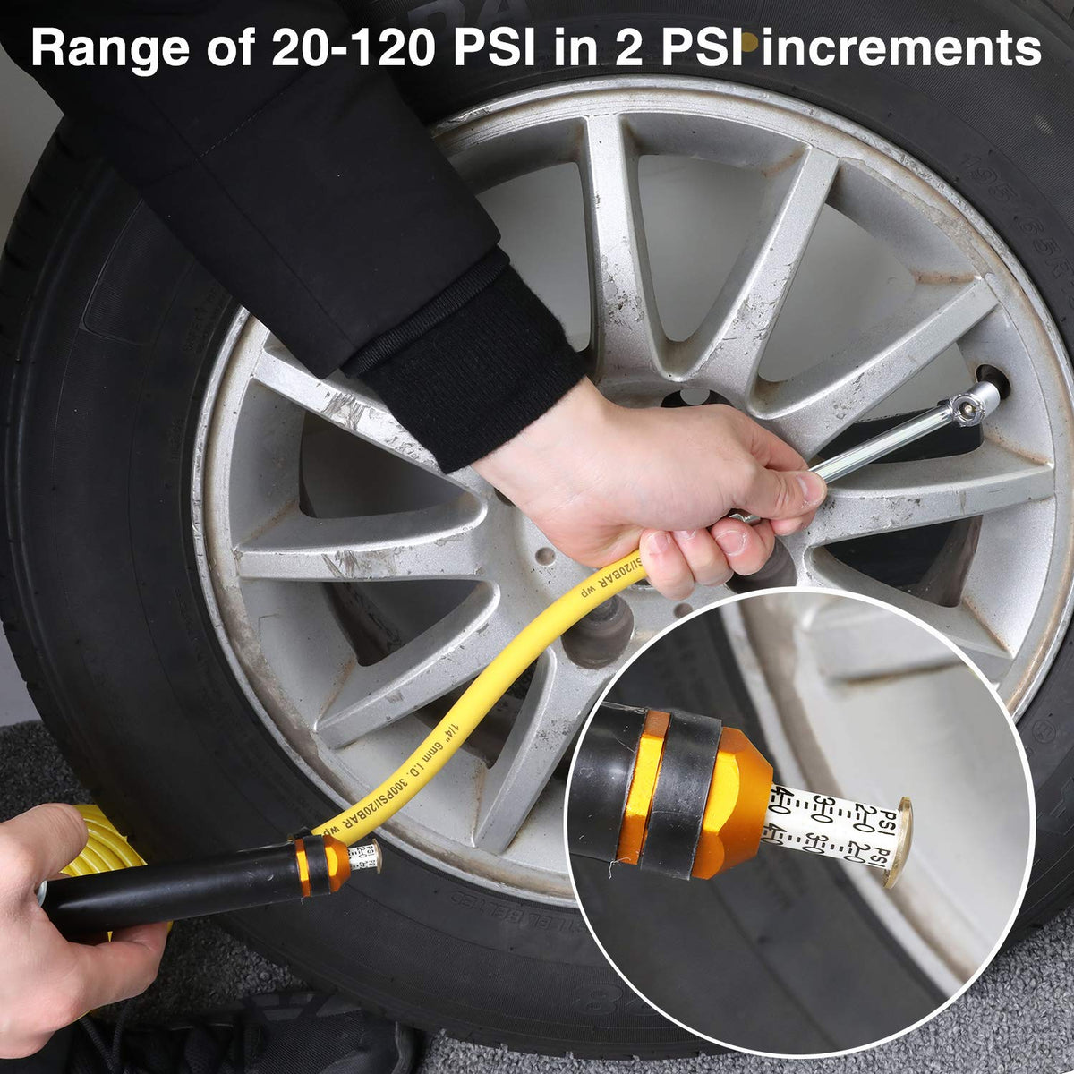 Hromee Heavy Duty Tire Inflator with Pressure Gauge 120PSI with Dual Head Air Chuck and Lock On Tire Chuck, Air Compressor Accessory and Tire Valve Tools