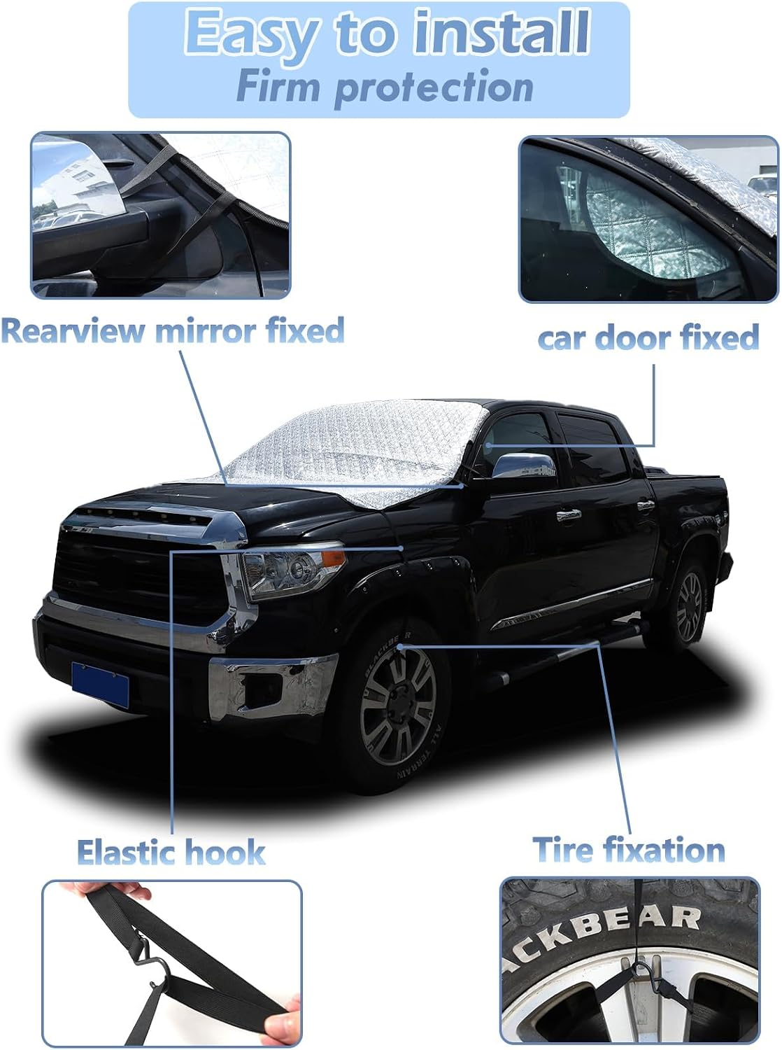 Windshield Cover Compatible with Toyota Tundra 2007-2021, for Ice and Snow, Ice, UV & Frost Wiper Mirror Protector Windproof Sunshade Cover Accessories (Style A)