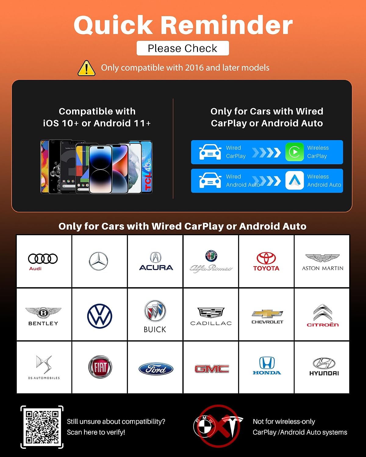 PASKOO Wireless CarPlay Adapter for Apple iPhone & Android Phones, Multi-User Seamless Connection for Convert Wired to Wireless Car Play Adapter, Zero Latency, Plug & Play for 2016+ Vehicles