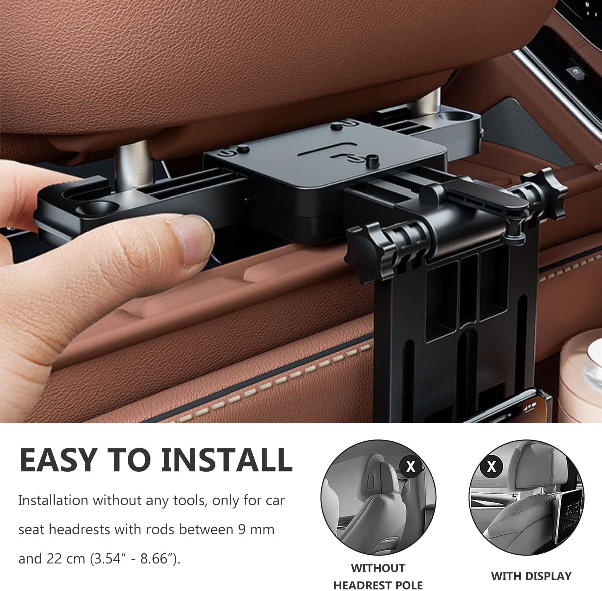 Car Seat Tray Table, Foldable Travel Tray Auto Backseat Laptop Desk with Non-Slip Pad, Multifunctional Adjustable Headrest Trays for Rear Passenger Road Trip Eating &amp; Work