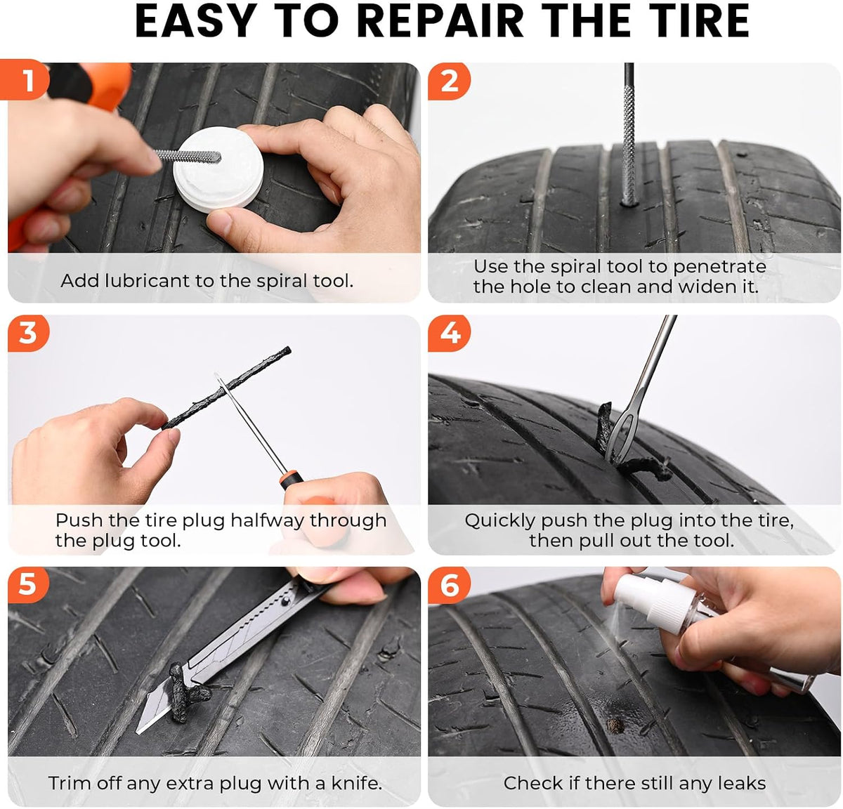 ETENWOLF Flat Tire Repair Kit with Plugs 16 Pcs, Heavy Duty Tire Plug Kit