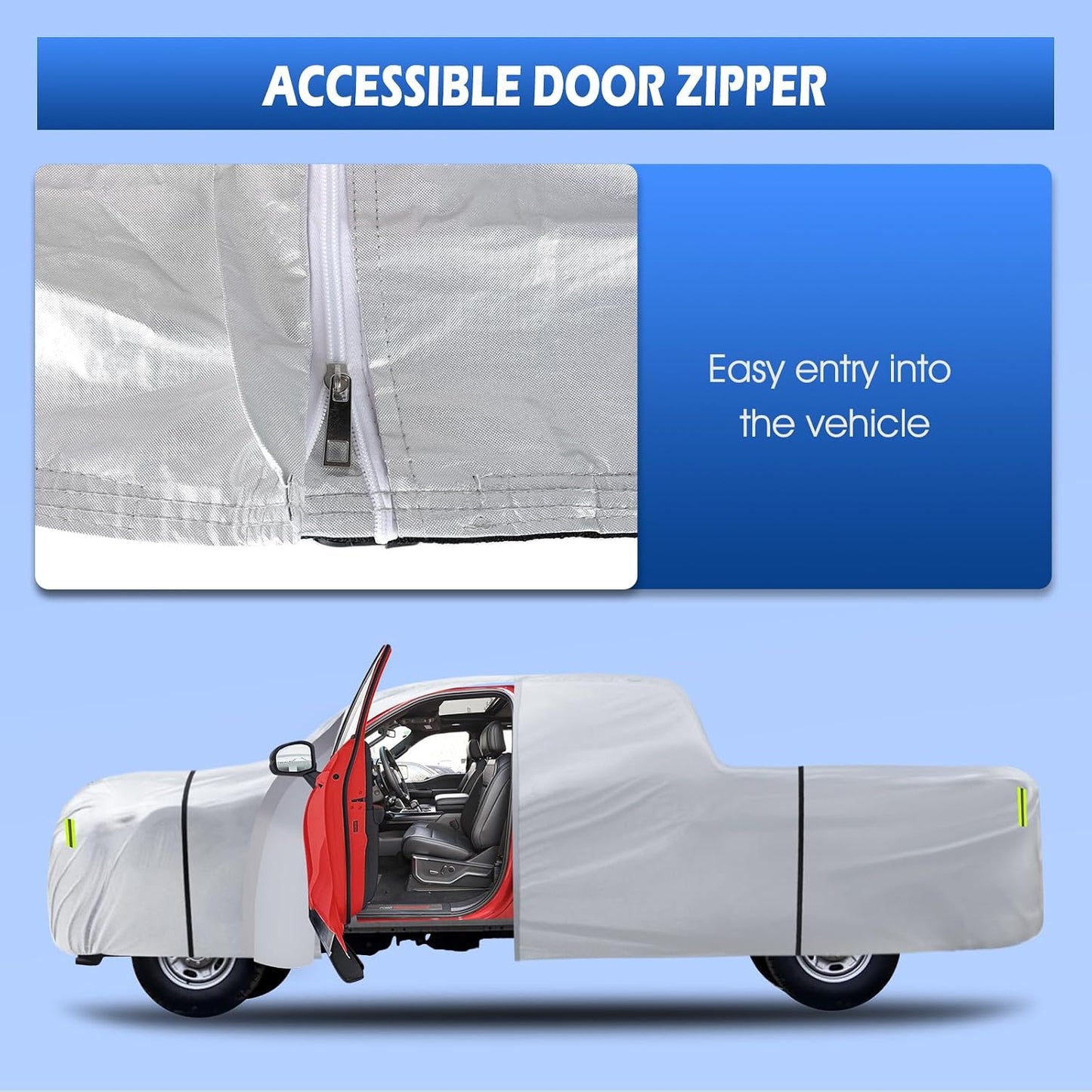 Truck Cover Waterproof All Weather, 6 Layers Pickup Cover Fit for Ford F150, Chevrolet Silverado 1500, Gmc Sierra, Ram 1500, Tundra (T4 Fit Truck Length Up to 250 inch), Silver