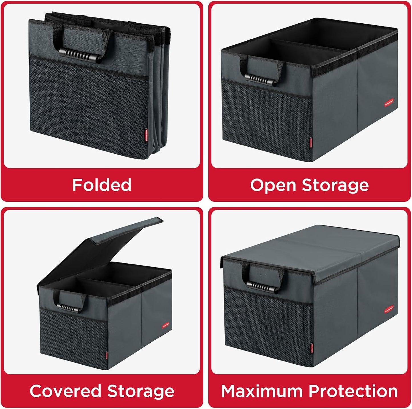 Rubbermaid Car Organizer, Collapsible Trunk Organizer, Multi-Compartment Car Storage Organization for Car Accessories, 2 Compartments With Cover, 21.65"*14.17"*12.2" - Gray