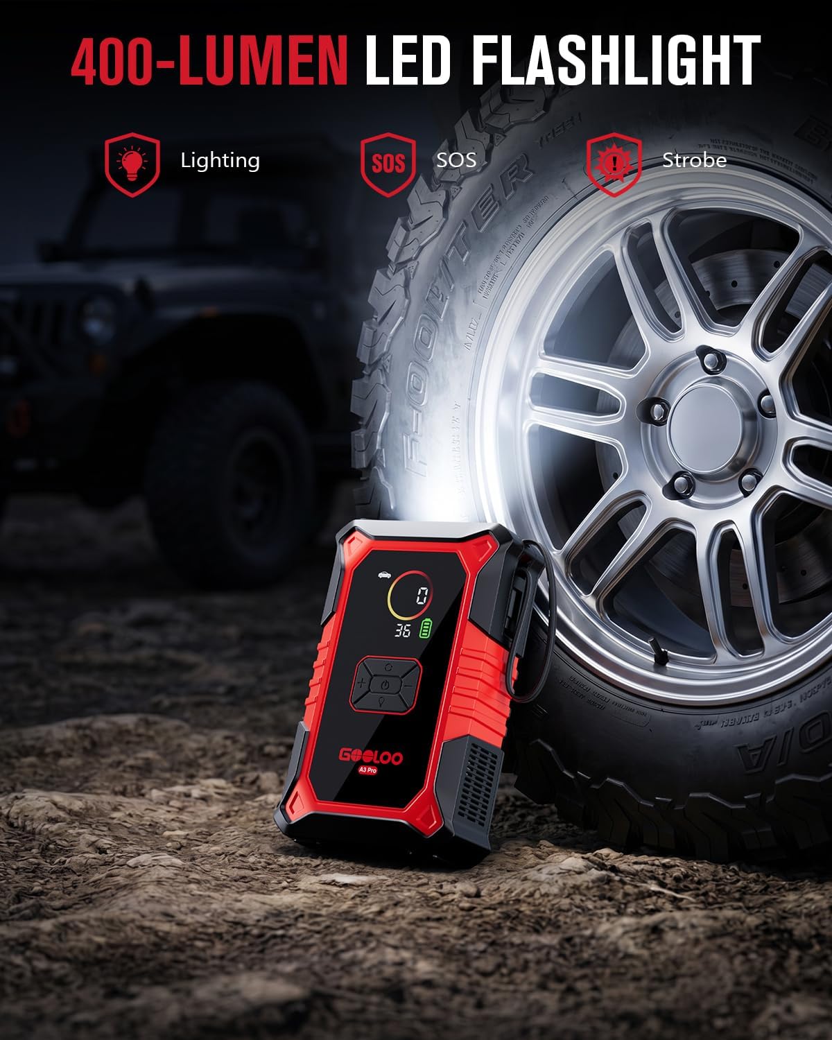 GOOLOO A3 Pro 12V 3000A Portable Car Jump Starter with Air Compressor