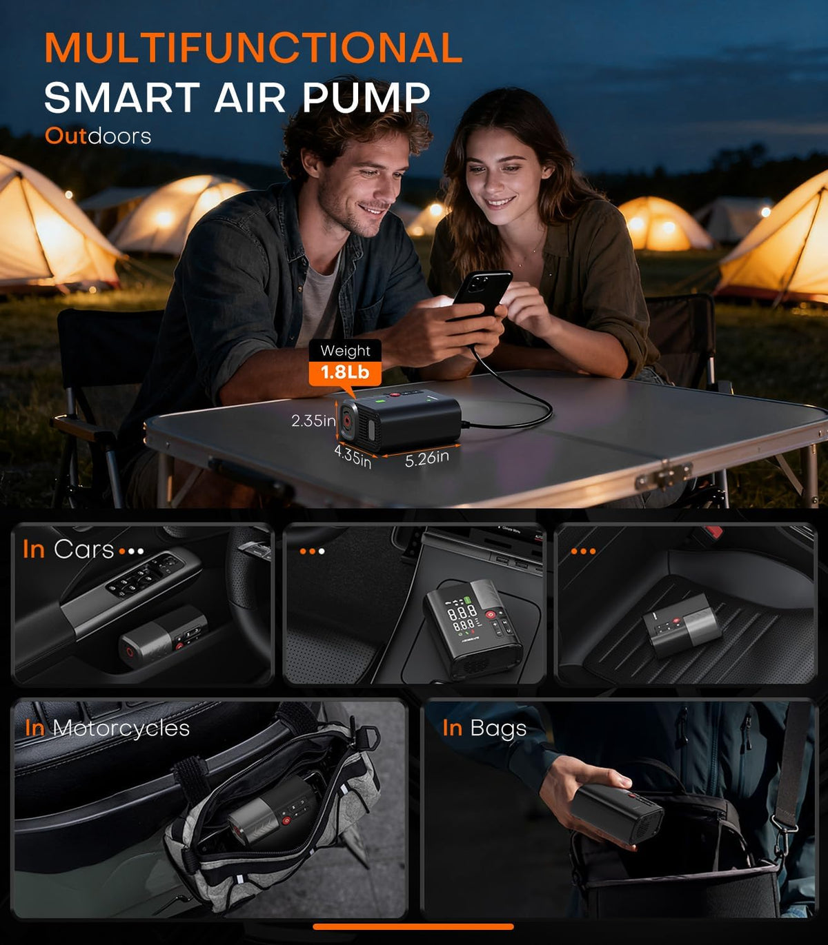 Tire Inflator Portable Air Compressor, 35s Faster Air Pump with APP, 160PSI 48LPM 10400mAh Electric Tire Pump, 45W Charging, Cordless Tire Inflator for Car SUV Truck Pickup RV