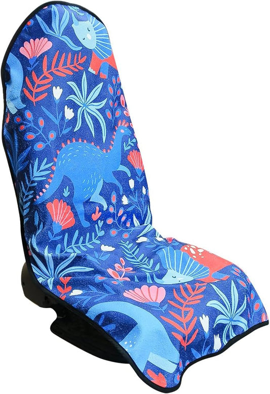 Waterproof Sweating Car Seat Cover for Post Gym Workout, Running, Swimming, Beach and Hiking, Universal Fit Non-Slip Bucket Seat Protector for Cars SUV Trucks, Machine Washable (Dinosaur)