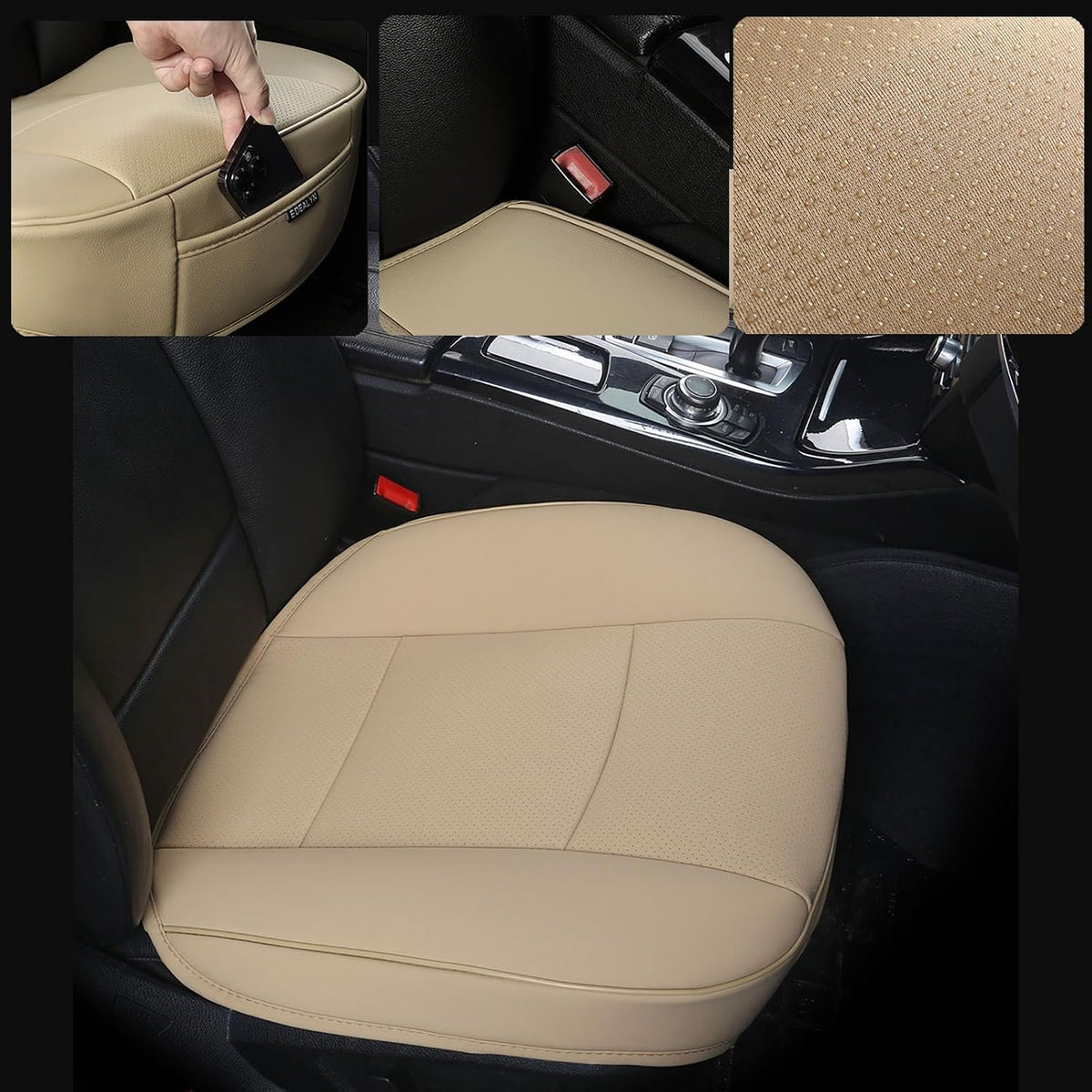 PU Leather Car Bottom Seat Cover Front Car Seat Protection Cover for Most Four-Door Sedan&SUV,Ultra-Luxury Single Seat Cover Without Backrest 1PCS (W 20.8× D 21× T 0.2inch) (3D-Beige)