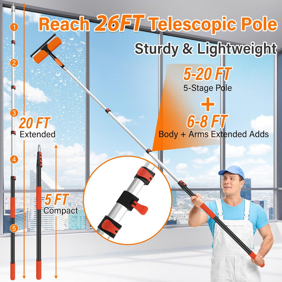 26FT High Reach Duster Cleaning Kit with 5-20 FT Extension Pole
