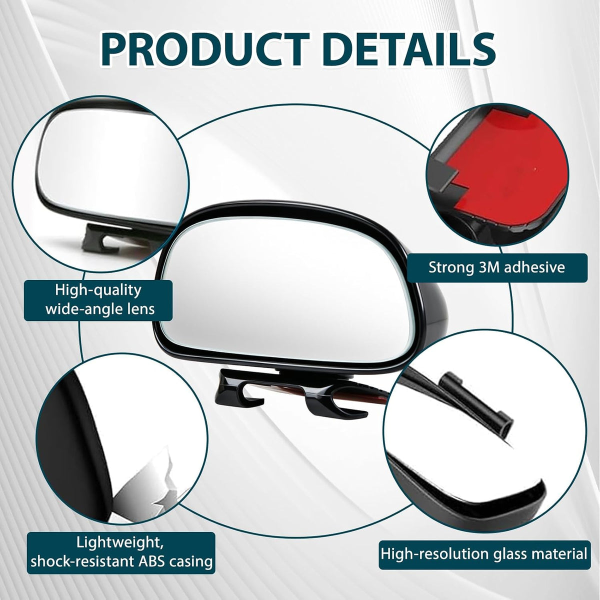 Blind Spot Mirror, HD Glass & ABS Housing, 360° Adjustable Convex Wide Angle Rear View Mirror, Stick-On Universal Fit for Car SUV Truck RV Van, Black (1, Capsule-shaped, Black Clip-on)