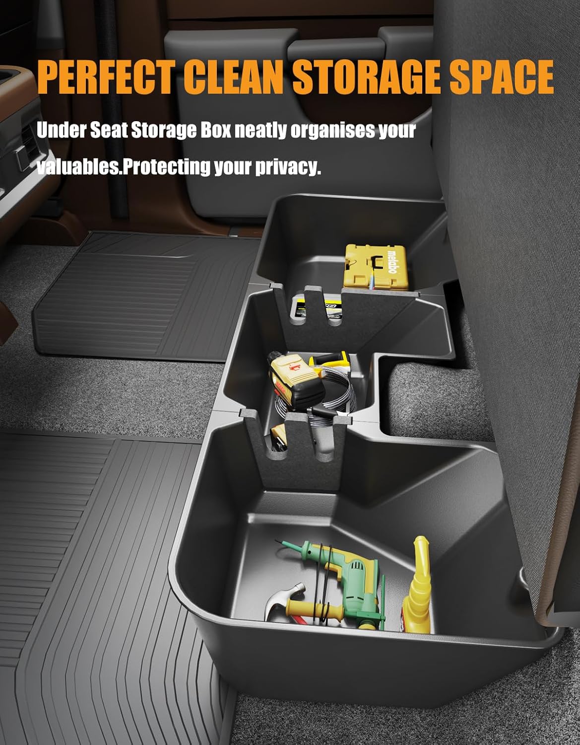 KINGGERI Under Seat Storage Boxes - Compatible with 2019-2026 Dodge Ram 1500 Crew Cab (Not for Classic), Heavy Duty Upgraded Rear Under Back Seat Storage Truck Cargo Black Tool Box Organizer