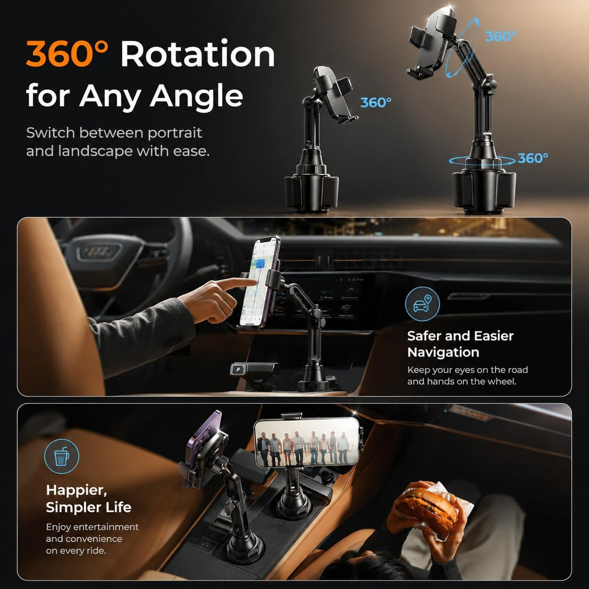 Car Cup Holder Phone Mount, Long Neck for iPhone, Samsung and Google Pixel