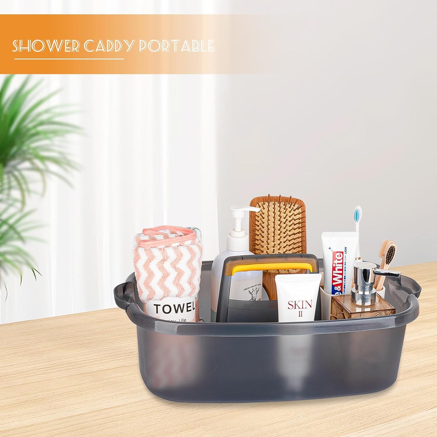 Large Cleaning Supplies Caddy Portable Shower Basket Supply Organizer with Handle Plastic Bucket Tool Storage for Bathroom, Bedroom, Kitchen, College Dorm, Garden, Clear Grey