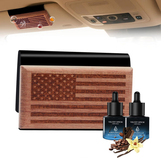 AirPurelle Car Air Freshener with Metal Clip Wood Air Freshener, 90 Days Long Lasting Amber Vanilla Scent, Includes 2x 8ML Refills, 0.54 FL OZ, Made in USA, Car Auto Accessories