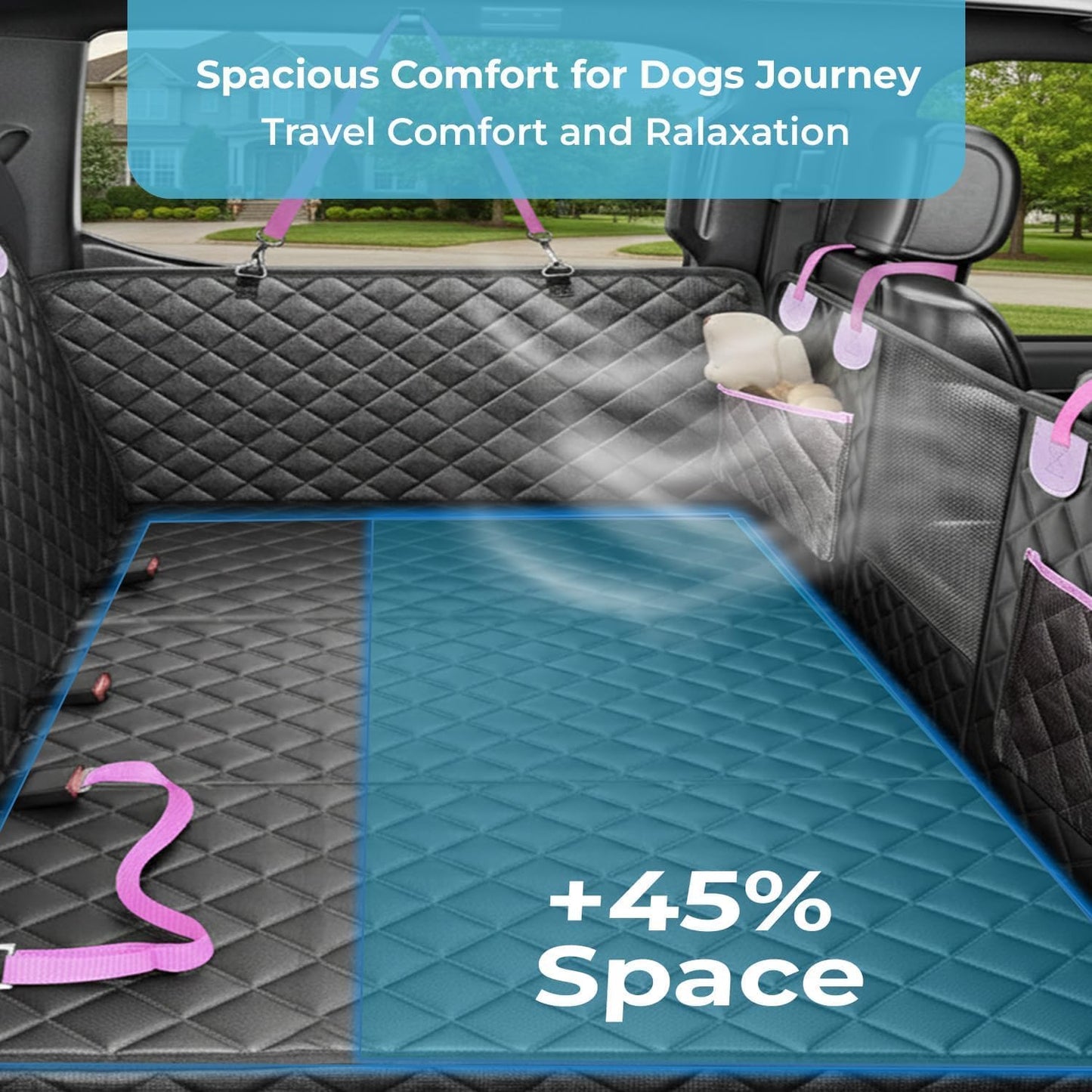 World Trip Dog Car Seat Cover for Back Seat, Hard Bottom 450 LB, 2026 Upgraded Oxford Fabric, Back Seat Extender for Dogs, Mesh Window, Waterproof Scratchproof, Extra Hair Glove, Fits Cars SUVs Trucks