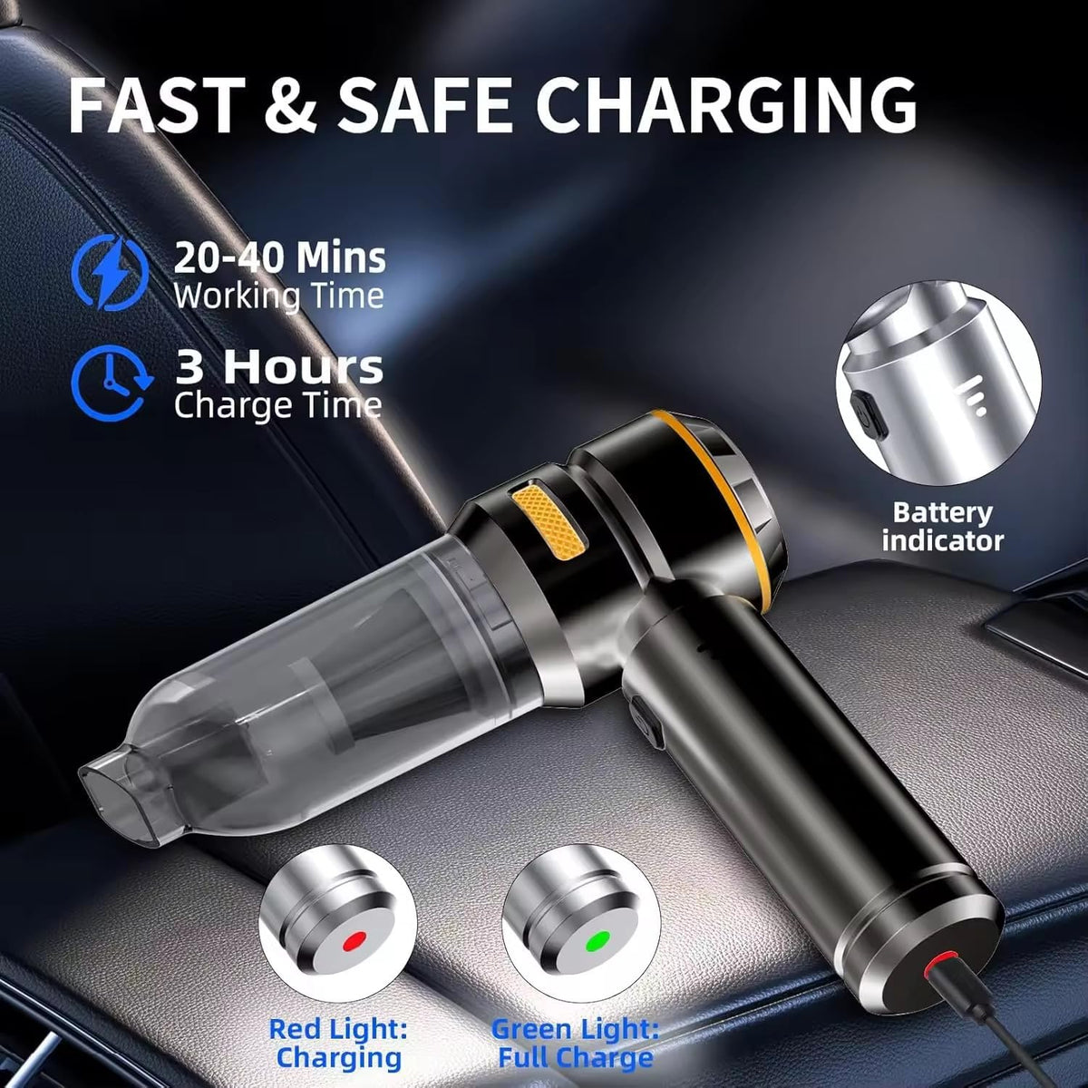Handheld Cordless Vacuum,Car Vacuum Cleaner,4-in-1 22000PA High Power Portable Rechargeable Vacuum Cleaner with Brushless Motor, Small Handheld Vacuum & Air Blower & Pump-Black