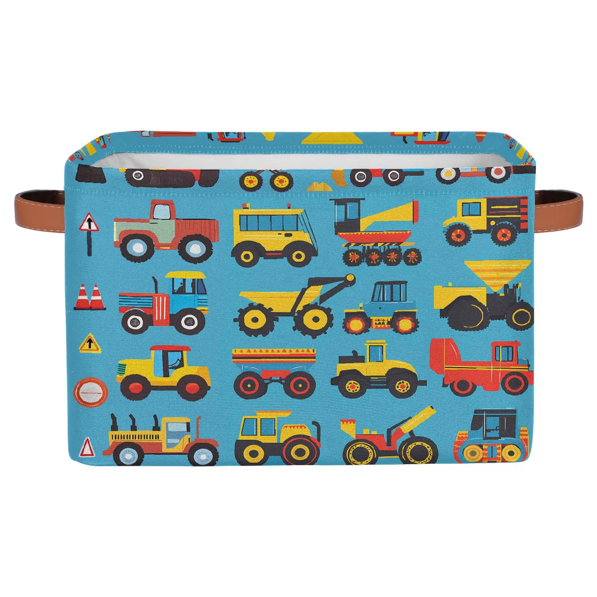 Cartoon Construction Storage Baskets for Organizing, Fabric Collapsible Storage Bins Box Cars Tractors Bulldozers Decorative Toy Organizer Baskets for Closet Shelves Gift Basket 1 Pc