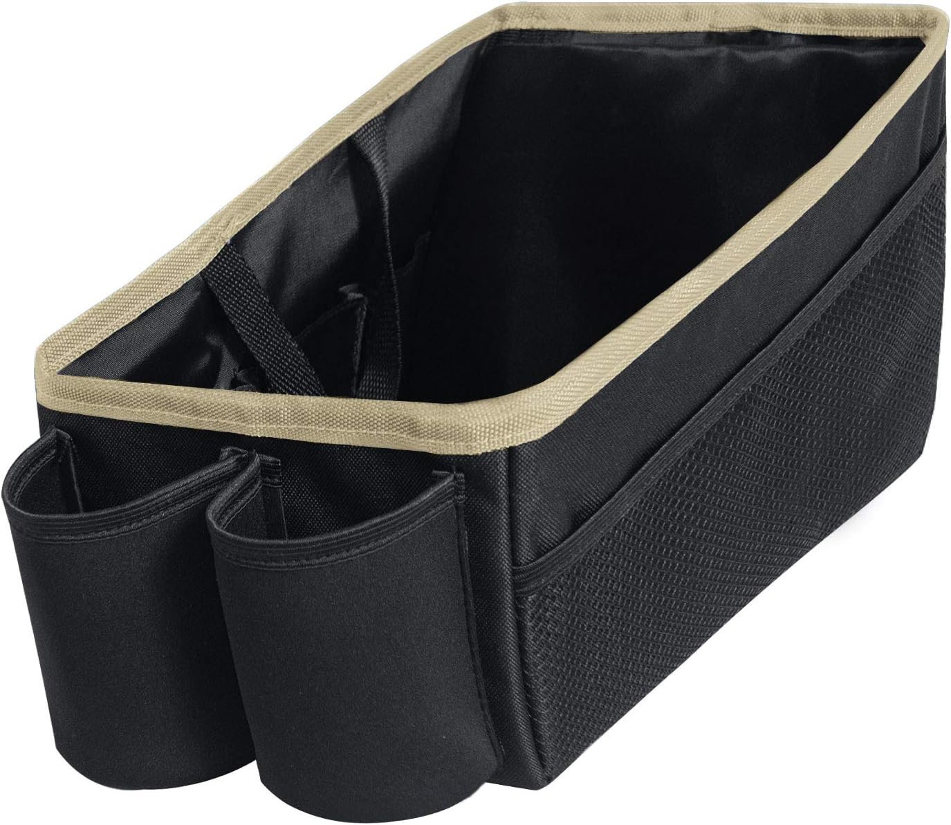 FH Group E-Z Travel Multi-Use Beige Car Organizer with Cup Holders | Back Seat Storage Beige