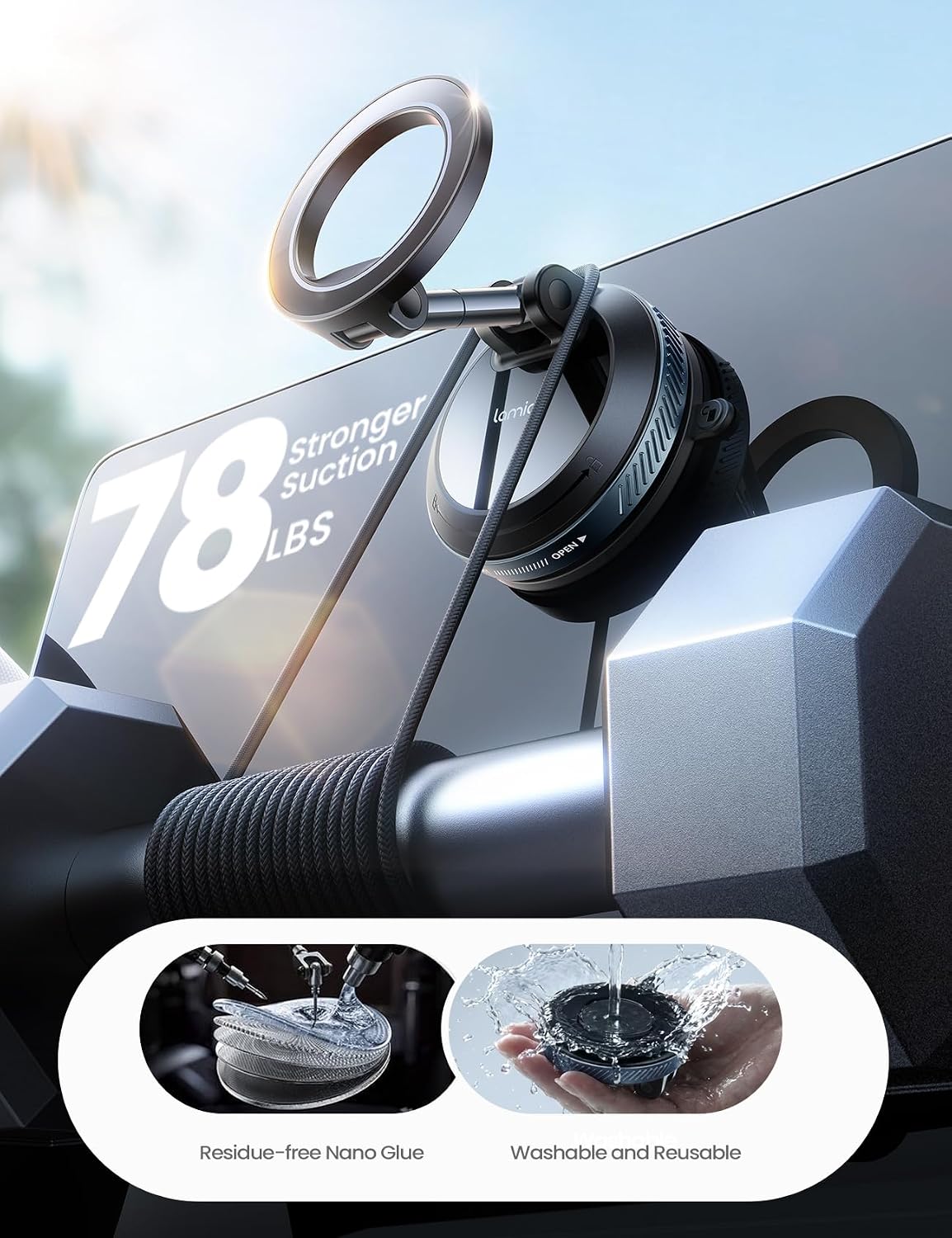 Lamicall Car Phone Holder for Magsafe Dashboard Windshield Nano Gel Vacuum