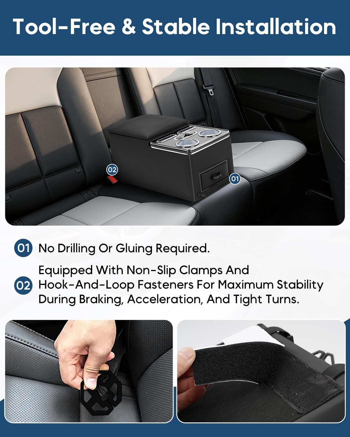 Center Console Organizer, Bench Seat Center Console with Fast Phone Charging & Cup Holders, Automotive Center Storage Box Upgraded 7-Color Adjustable LED Lighting for Car Minivan Van Truck