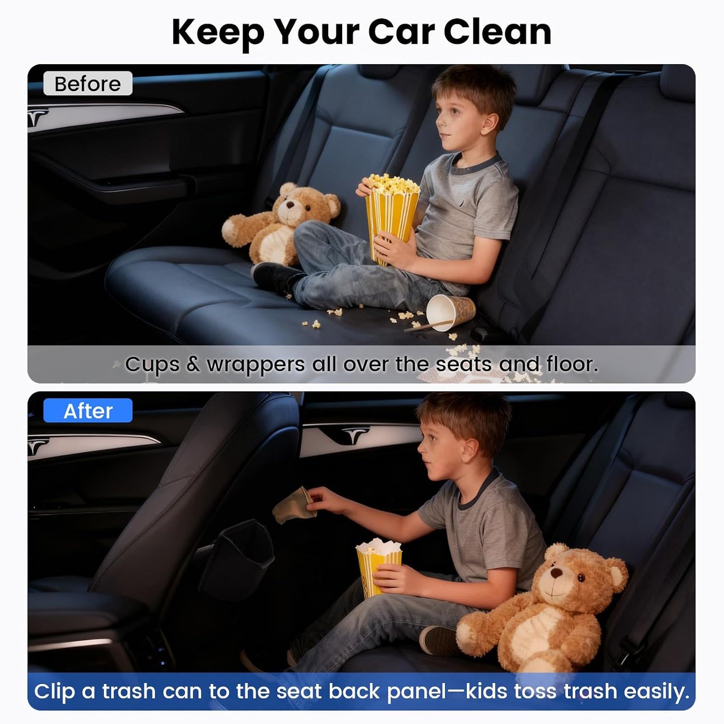 1797 Car Trash Can for Back Seat, Automotive Garbage Bin Clip on Front Seat Back, PU Leather with Leakproof Removable Plastic Liner, 0.42 Gallon Capacity for Small Trash