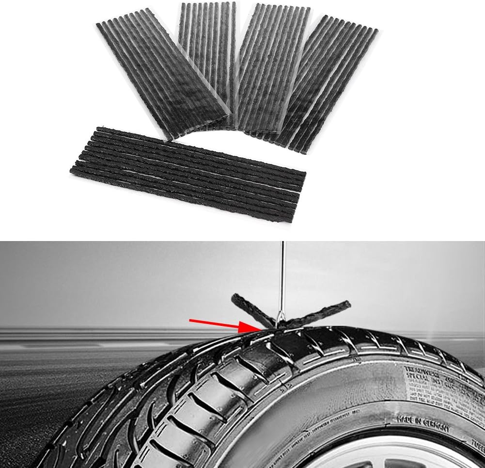 Tire Repair Strips, 50 Pcs Rubber Puncture Fix, Tubeless Tire Plug, Durable Easy Application for Car, Truck, Motorcycle, SUV, Van, and Off-Road Vehicles